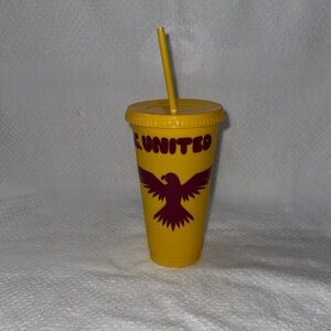 Custom Designed Yellow and Red Reusable Tumbler with  Straw- New Without Tags